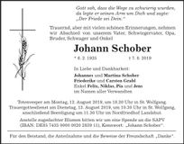 Traueranzeige Johann Schober