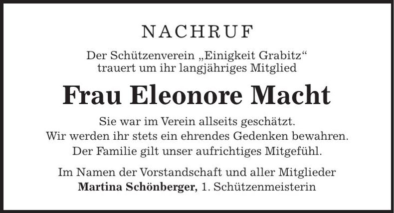 Traueranzeige Eleonore Macht