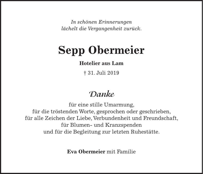 Traueranzeige Sepp Obermeier