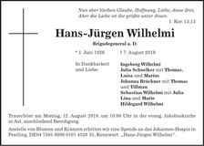 Traueranzeige Hans-Jürgen Wilhelmi