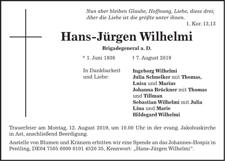 Traueranzeige Hans-Jürgen Wilhelmi