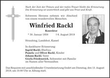 Traueranzeige Winfried Rackl