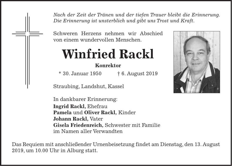 Traueranzeige Winfried Rackl