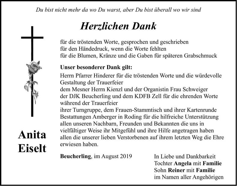 Traueranzeige Anita Eiselt