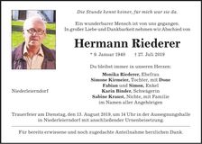 Traueranzeige Hermann Riederer