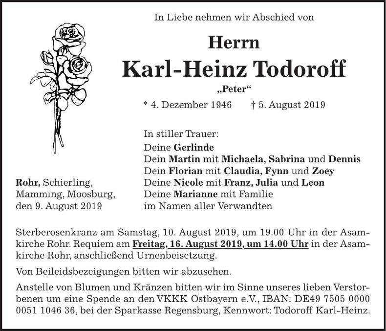 Traueranzeige Karl-Heinz Todoroff