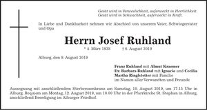 Traueranzeige Josef Ruhland