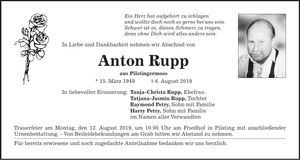 Traueranzeige Anton Rupp