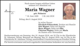 Traueranzeige Maria Wagner