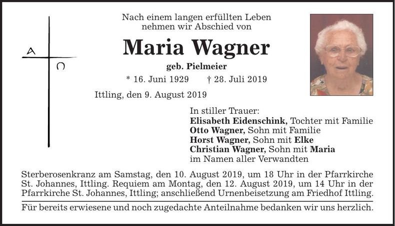 Traueranzeige Maria Wagner