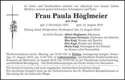 Traueranzeige Paula Höglmeier