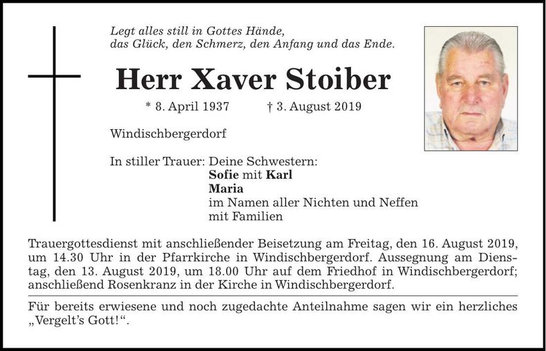 Traueranzeige Xaver Stoiber