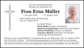 Traueranzeige Erna Müller