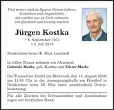Traueranzeige Jürgen Kostka