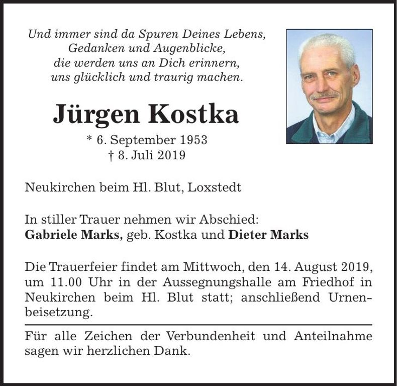 Traueranzeige Jürgen Kostka