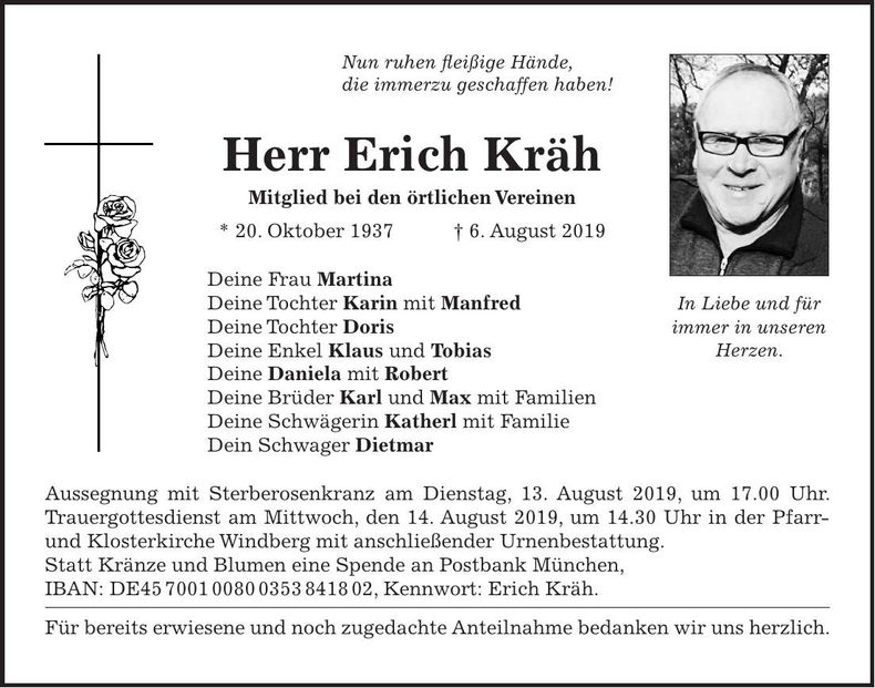 Traueranzeige Erich Kräh