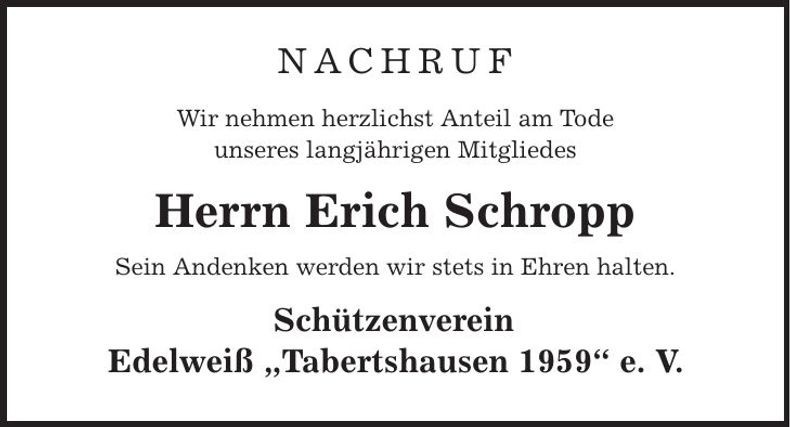 Traueranzeige Erich Schropp