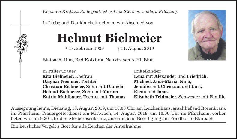 Traueranzeige Helmut Bielmeier