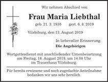Traueranzeige Maria Liebthal