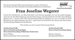 Traueranzeige Josefine Wegerer