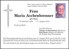 Traueranzeige Maria Aschenbrenner