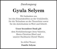 Traueranzeige Gyula Selyem