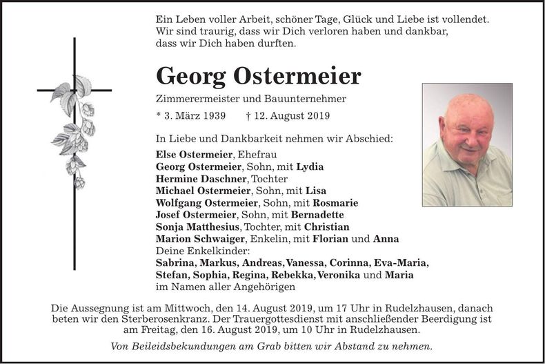 Traueranzeige Georg Ostermeier