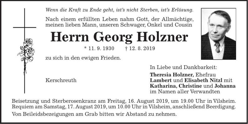Traueranzeige Georg Holzner