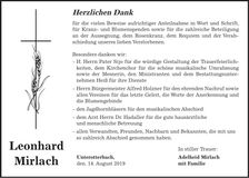 Traueranzeige Leonhard Mirlach