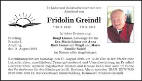 Traueranzeige Fridolin Greindl