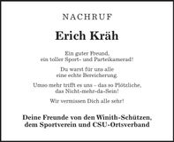 Traueranzeige Erich Kräh