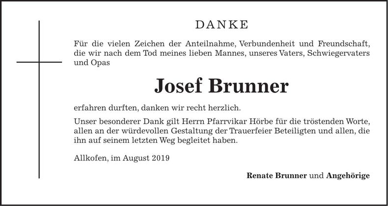 Traueranzeige Josef Brunner