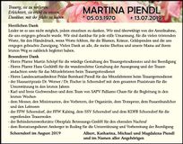 Traueranzeige Martina Piendl