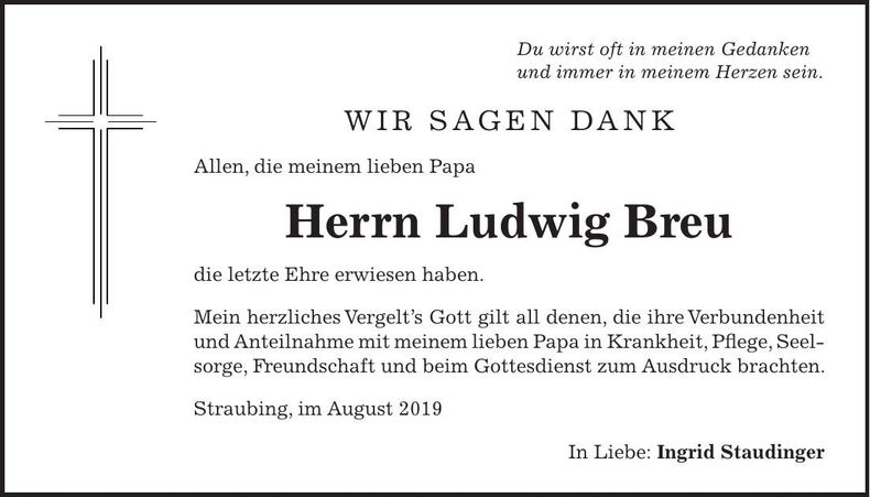 Traueranzeige Ludwig Breu