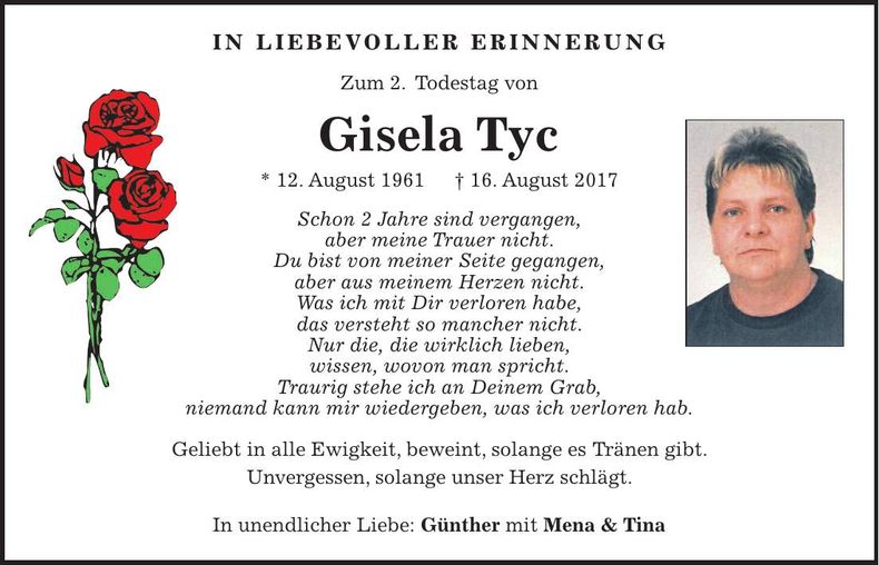 Traueranzeige Gisela Tyc