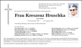Traueranzeige Kreszenz Hruschka
