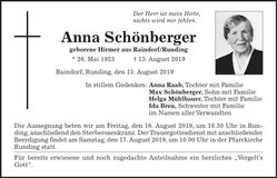 Traueranzeige Anna Schönberger
