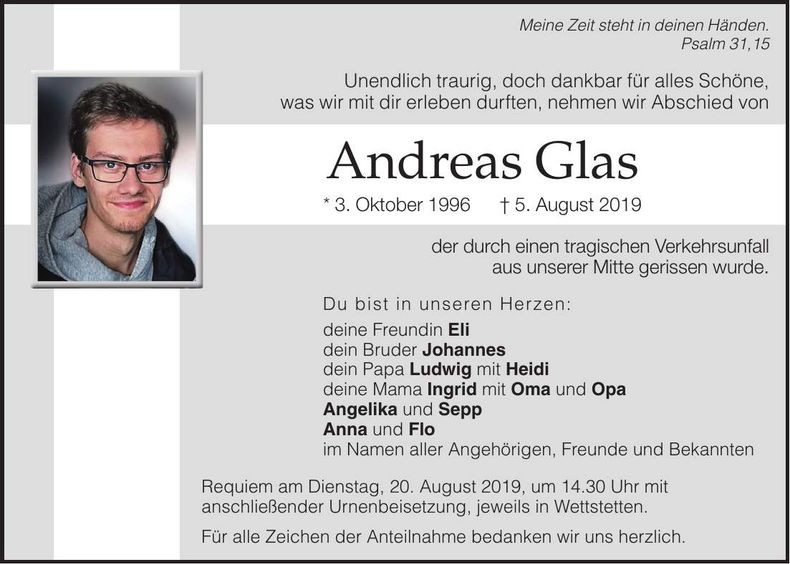 Traueranzeige Andreas Glas