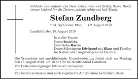 Traueranzeige Stefan Zundberg
