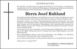 Traueranzeige Josef Ruhland