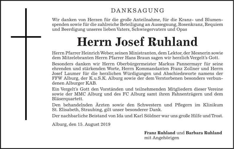 Traueranzeige Josef Ruhland