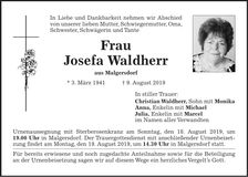 Traueranzeige Josefa Waldherr