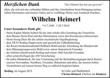 Traueranzeige Wilhelm Heimerl