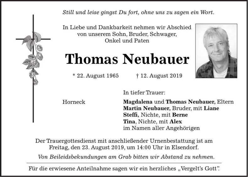 Traueranzeige Thomas Neubauer