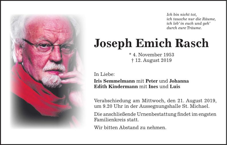 Traueranzeige Joseph Rasch