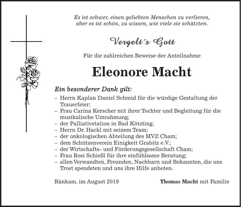 Traueranzeige Eleonore Macht