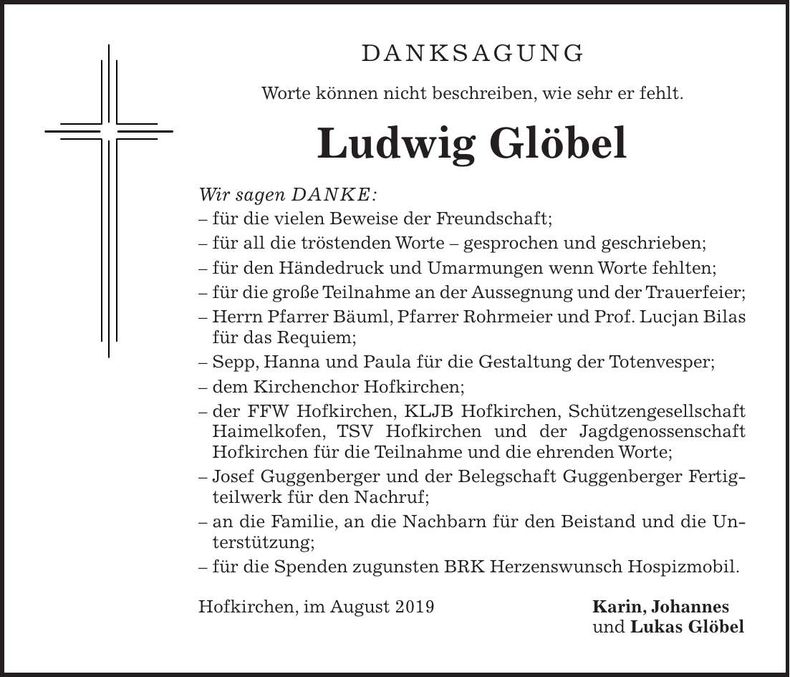 Traueranzeige Ludwig Glöbel
