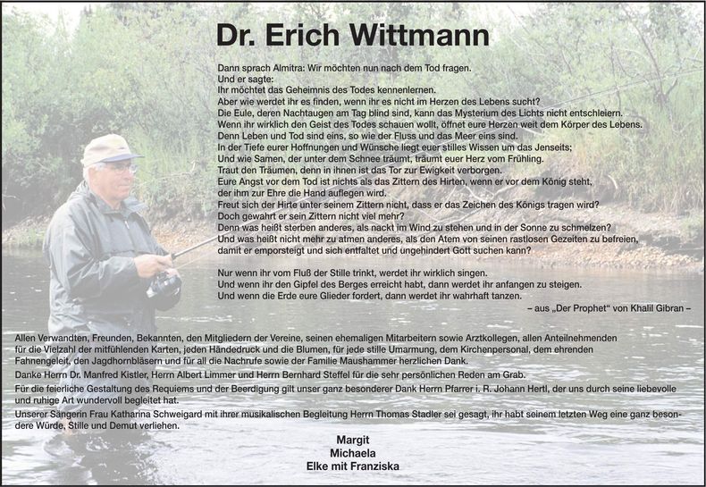 Traueranzeige Dr. Erich Wimmer