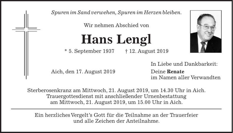 Traueranzeige Hans Lengl