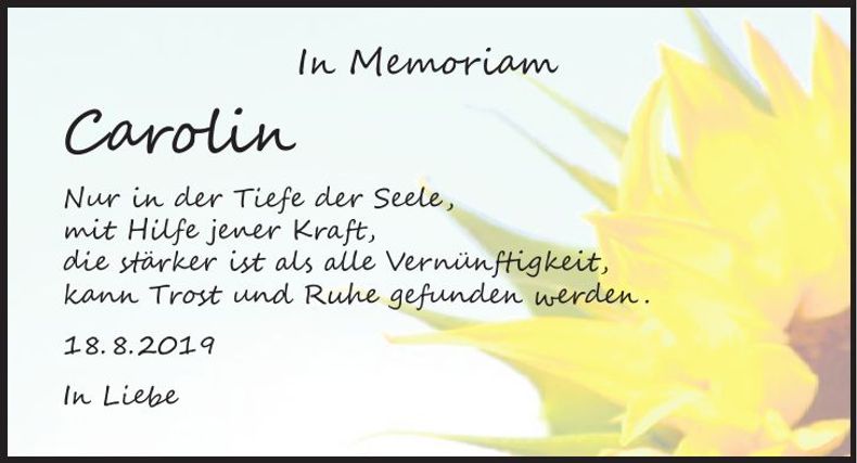 Traueranzeige Carolin Nachreiner